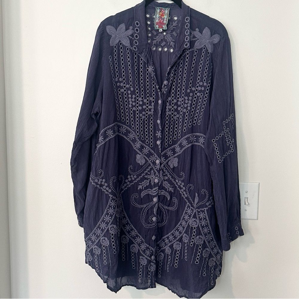 Johnny Was Embroidered Maymee Long Tab Sleeve Blouse XL